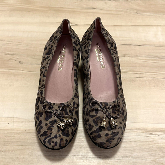 Sabrinas Spain Leather Heels 39 8 Block Hell Metal Tassels Gray Cheetah‎ Print - Picture 2 of 10